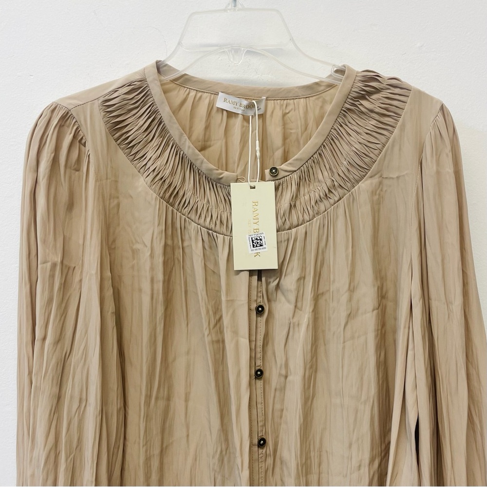 Ramy Brook Beige Long-Sleeve Smocked Yoke Blouse medium - Picture 5 of 7